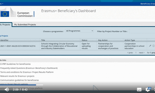 Anleitung zur Nutzung des Beneficiary Dashboard der Erasmus+ Project Results Platform (en)